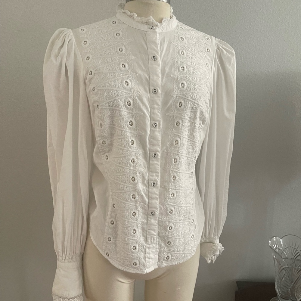 Joie White Puff Sleeve Ruffled Blouse